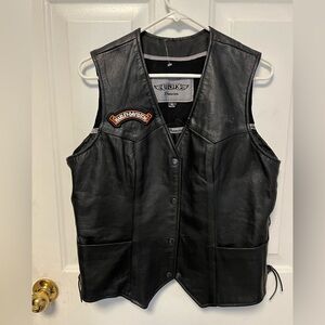 Unik Black Leather Vest with Harley Davidson  Patches xl